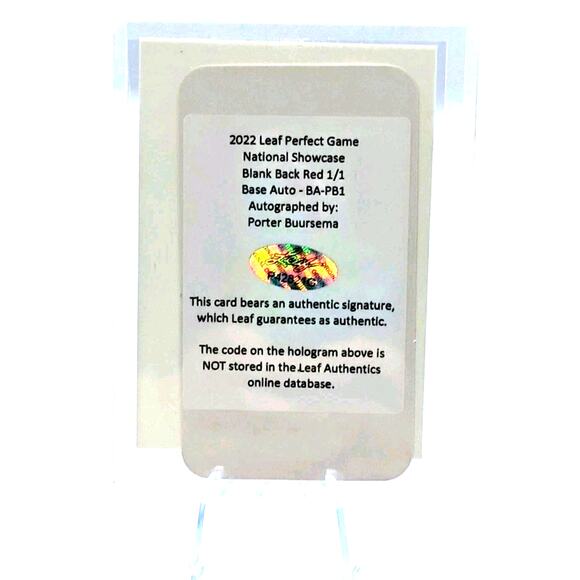 2022 Leaf Perfect Game Porter Buursema Auto Pre Prod Proof Red 1/1 - Picture 6 of 6
